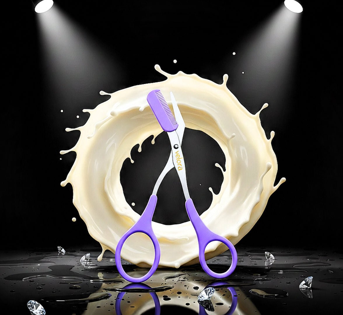 Pink Eyebrow Scissors with Comb Precise & safe Stainless steel Perfect eyebrow shaping - VELORA