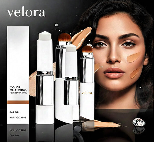 2 - in - 1 Color - Changing Foundation Stick Lightweight, moisturizing formula that brightens and evens skin tone. Adapts to all skin types for an effortless, flawless finish. - VELORA