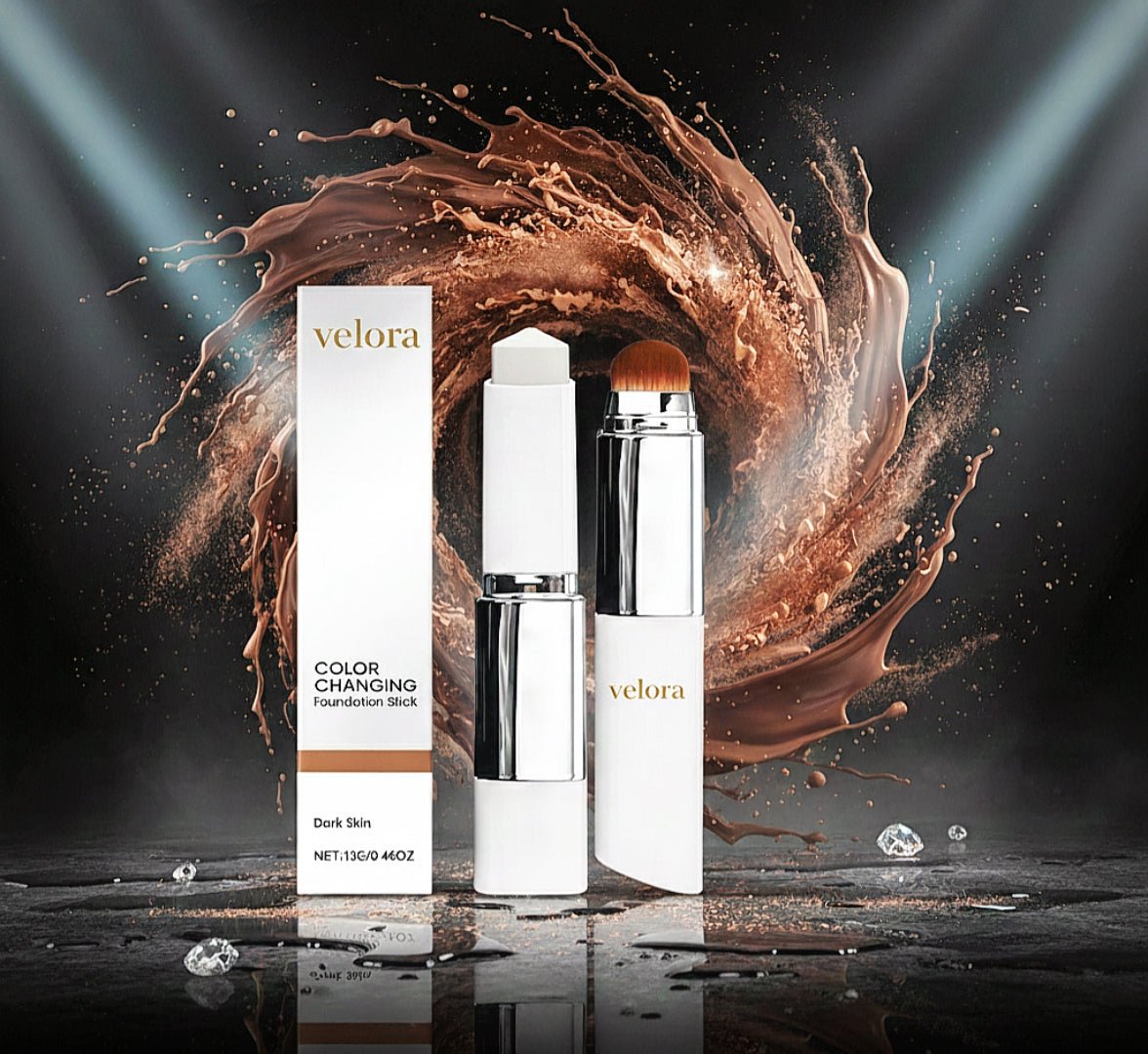 2 - in - 1 Color - Changing Foundation Stick Lightweight, moisturizing formula that brightens and evens skin tone. Adapts to all skin types for an effortless, flawless finish. - VELORA
