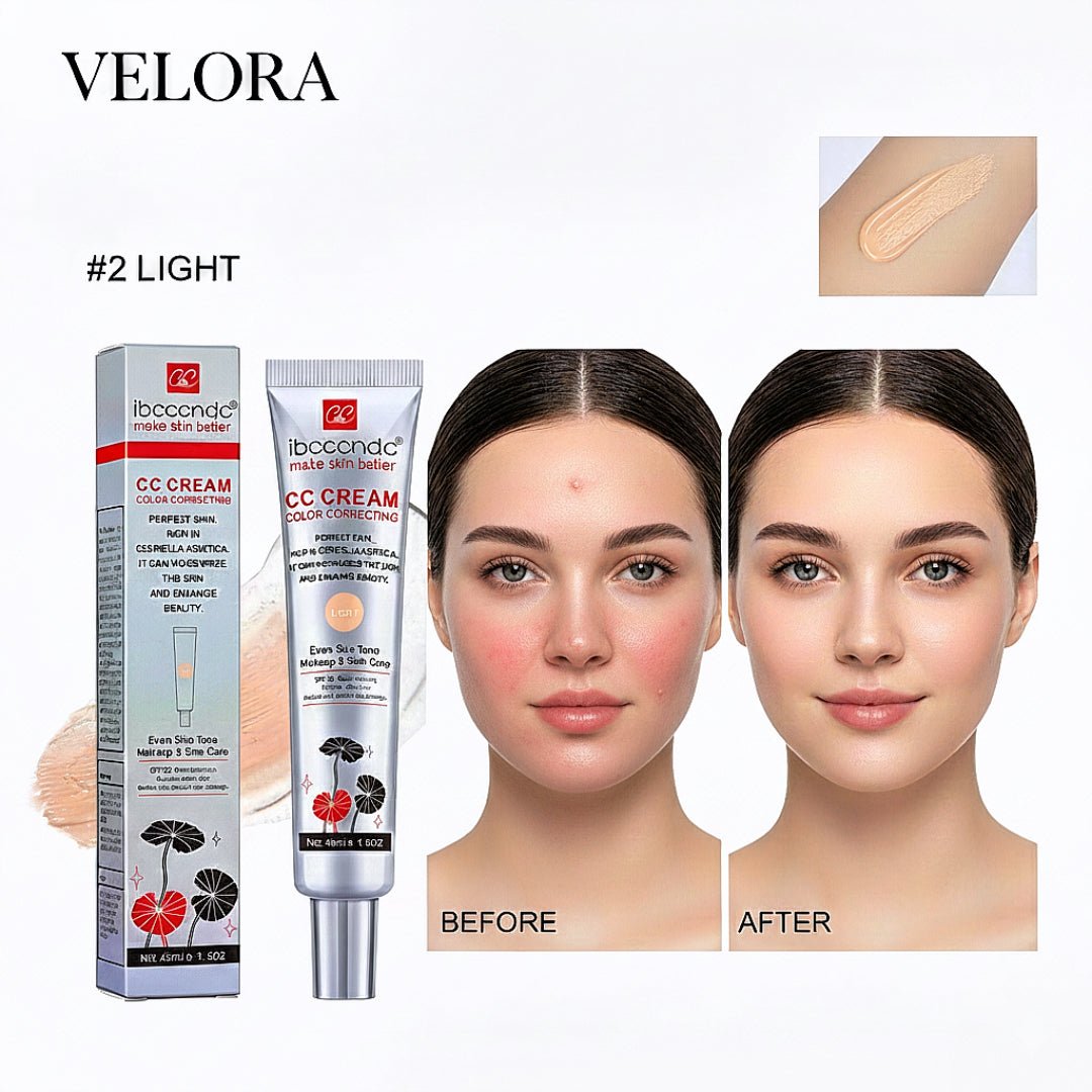 Velora CC Cream: Evens tone, conceals flaws, and hydrates. Waterproof and sweat-resistant for a natural, long-lasting finish.