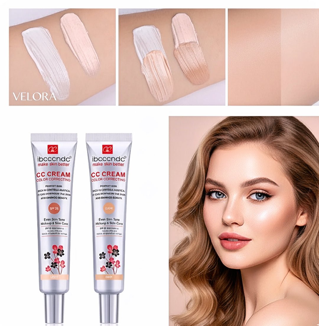 Velora CC Cream: Evens tone, conceals flaws, and hydrates. Waterproof and sweat-resistant for a natural, long-lasting finish.