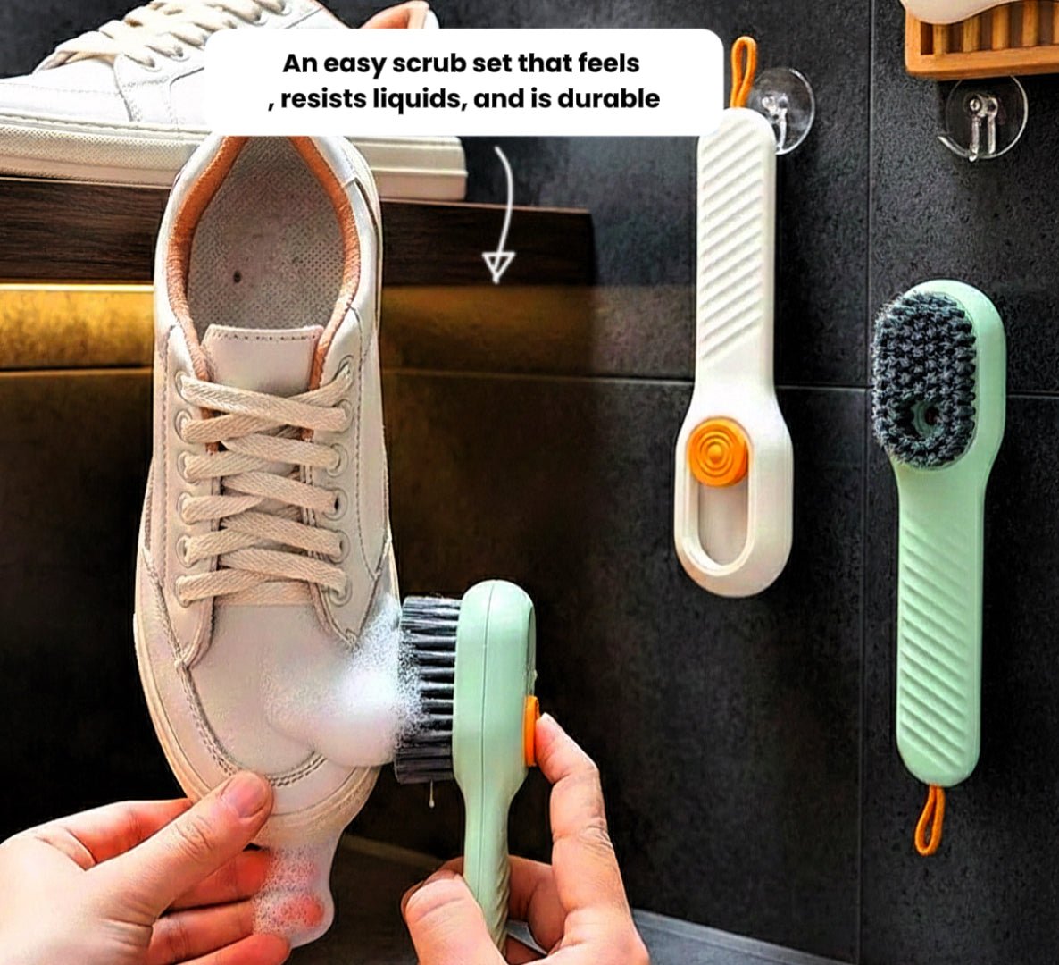 Liquid Dispensing Shoe Cleaning Brush | Soft Bristles | Multi - Use for Home & Shoes - VELORA