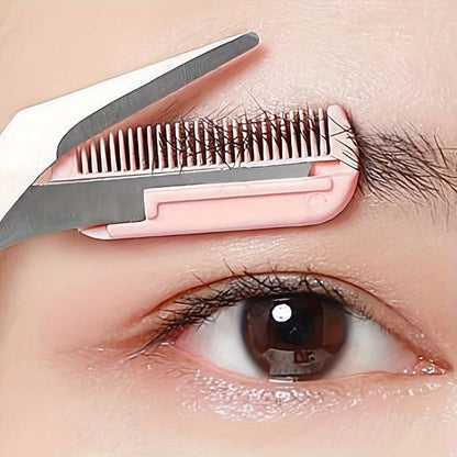 Pink Eyebrow Scissors with Comb Precise & safe Stainless steel Perfect eyebrow shaping - VELORA